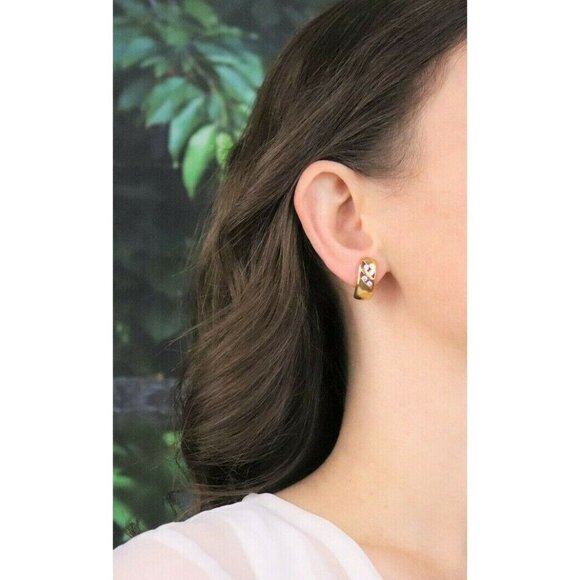 Gold Over Sterling Silver CZ Earrings J Hoop Earrings - Picture 3 of 8